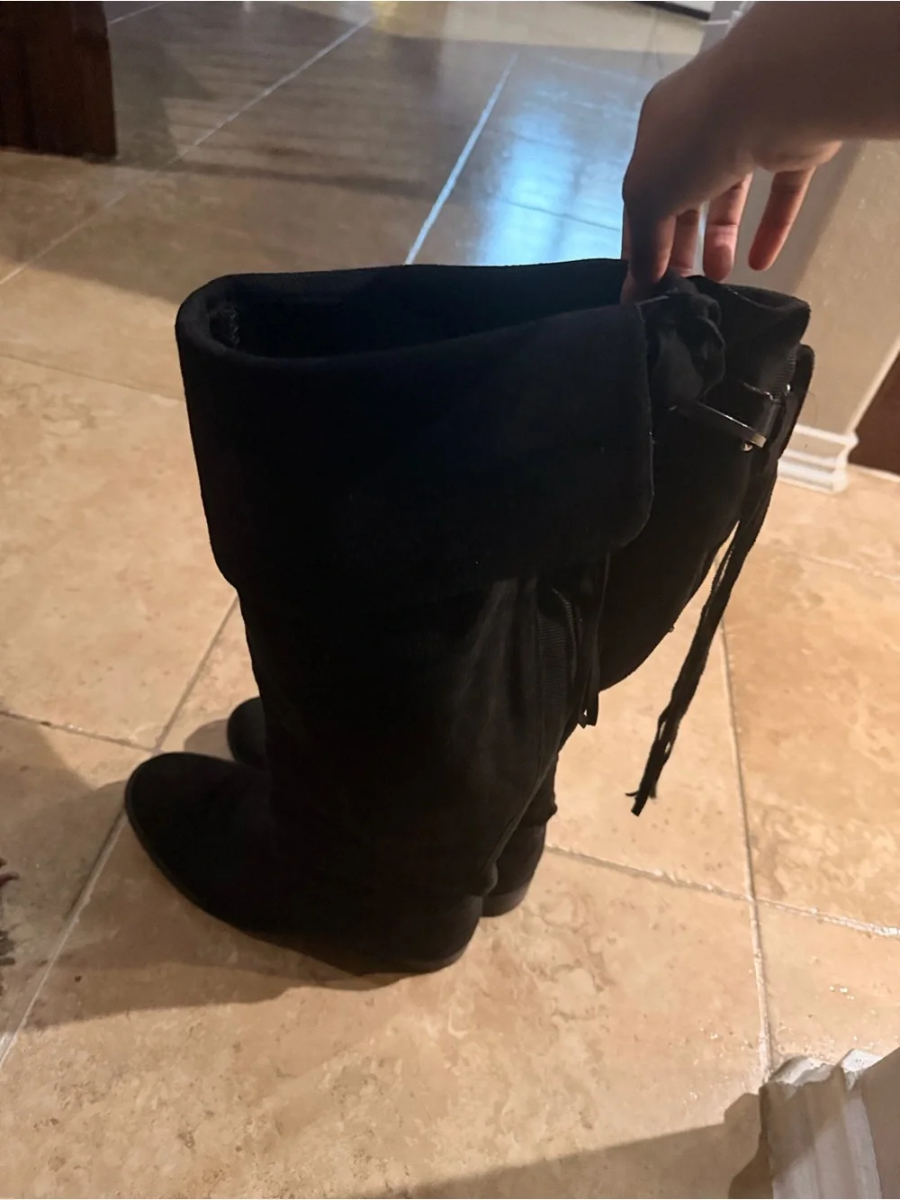 Women's Black Knee-High Suede Riding Boots